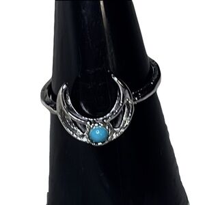 New Sterling Silver Handmade Bohemian Celestial Turquoise Moon Minimalist Ring